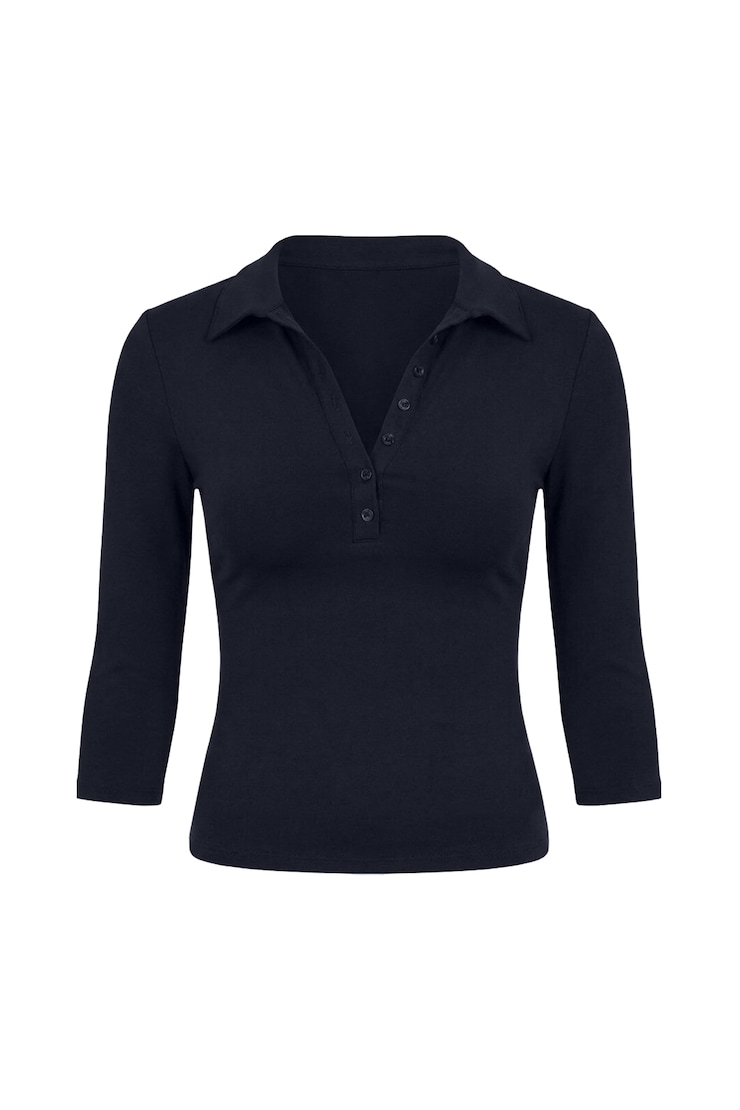 Sleek 3/4 Sleeve Polo Top, Naughty Navy Blue, large