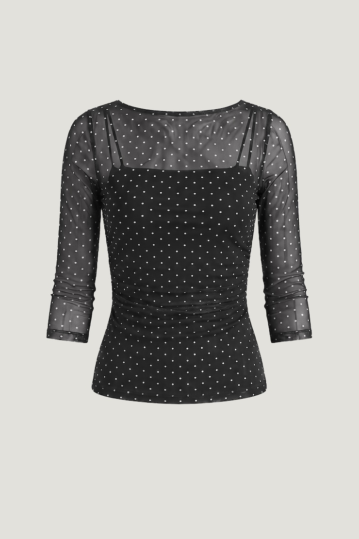 Maude Mesh Top Black w/ White Polka Dots large