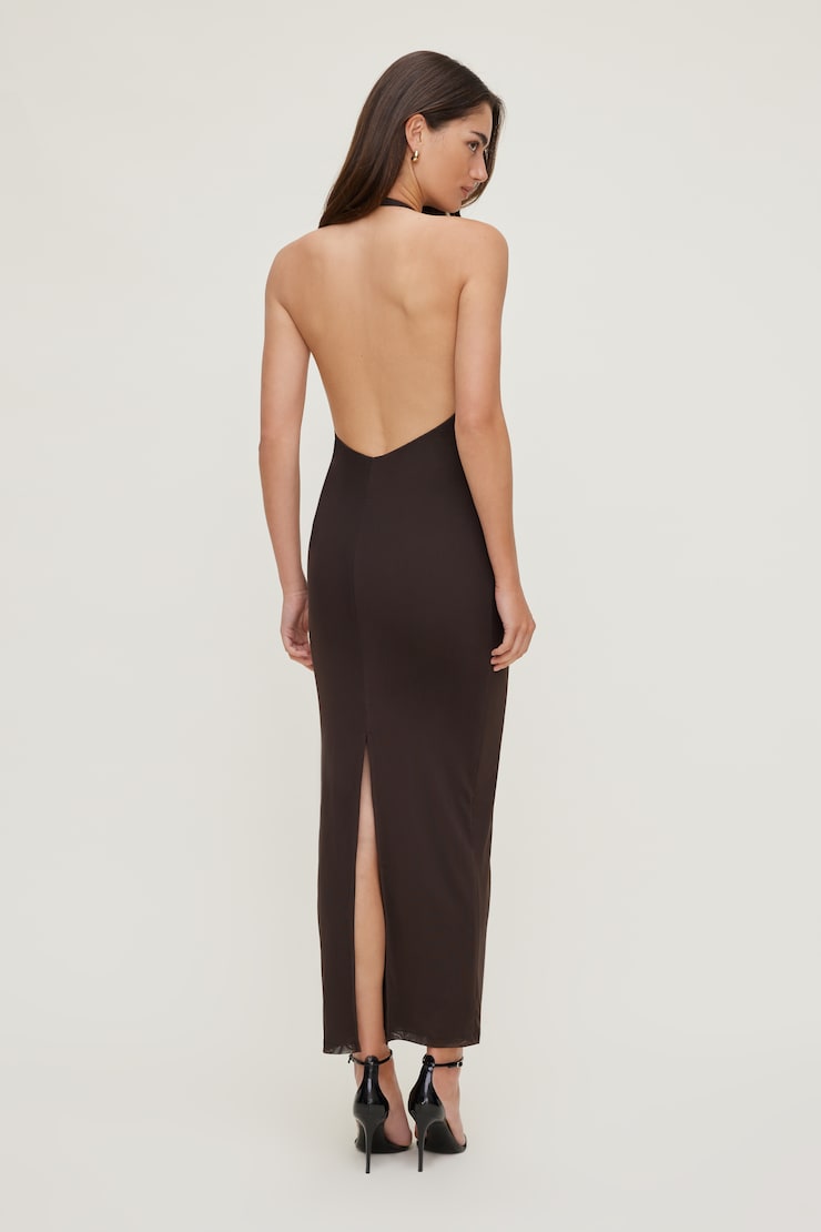 Reia Halter Mesh Maxi Dress Chocolate Torte Brown large