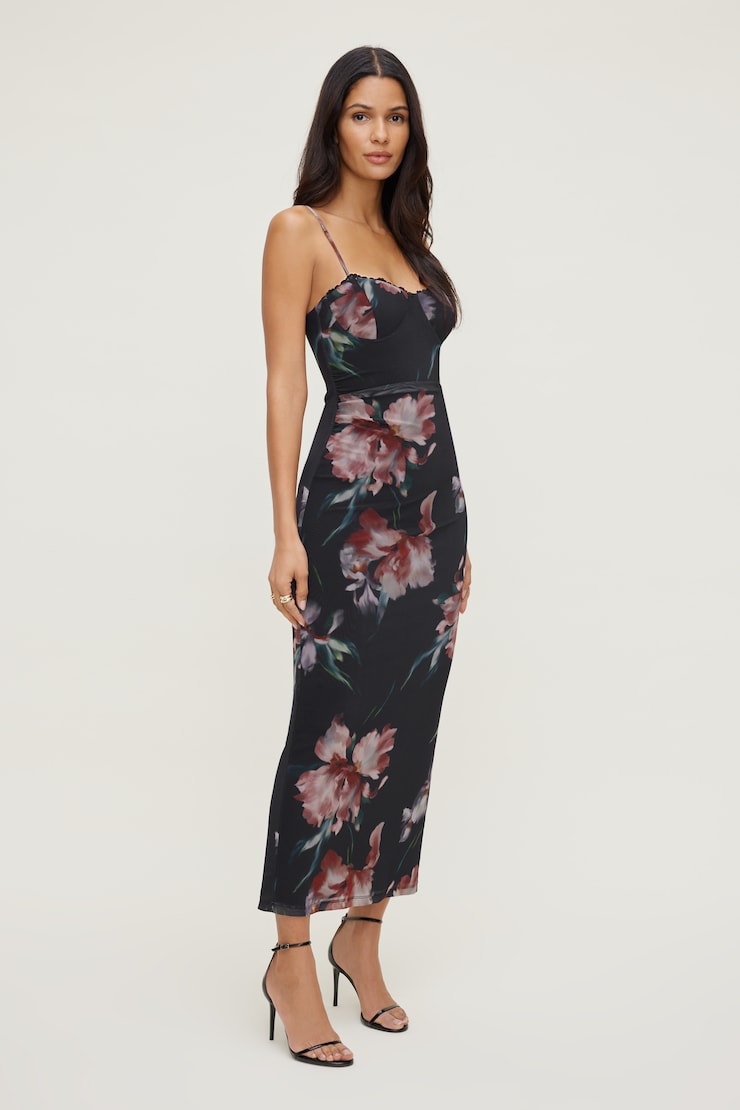 Floral Mesh Maxi Dress Evening Floral Green large