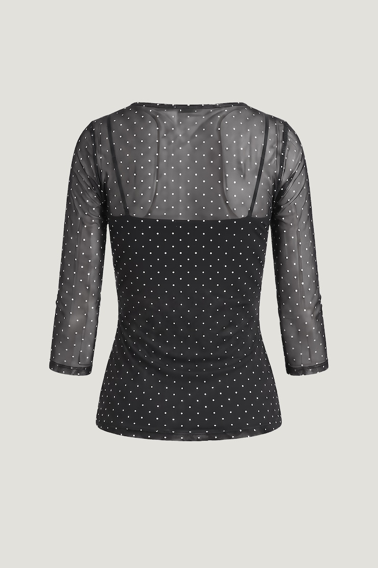Maude Mesh Top Black w/ White Polka Dots large