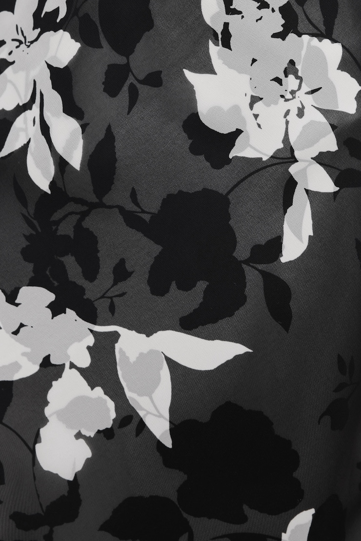 Jupe midi imprimée en satin et georgette Fleuri noir et blanc large