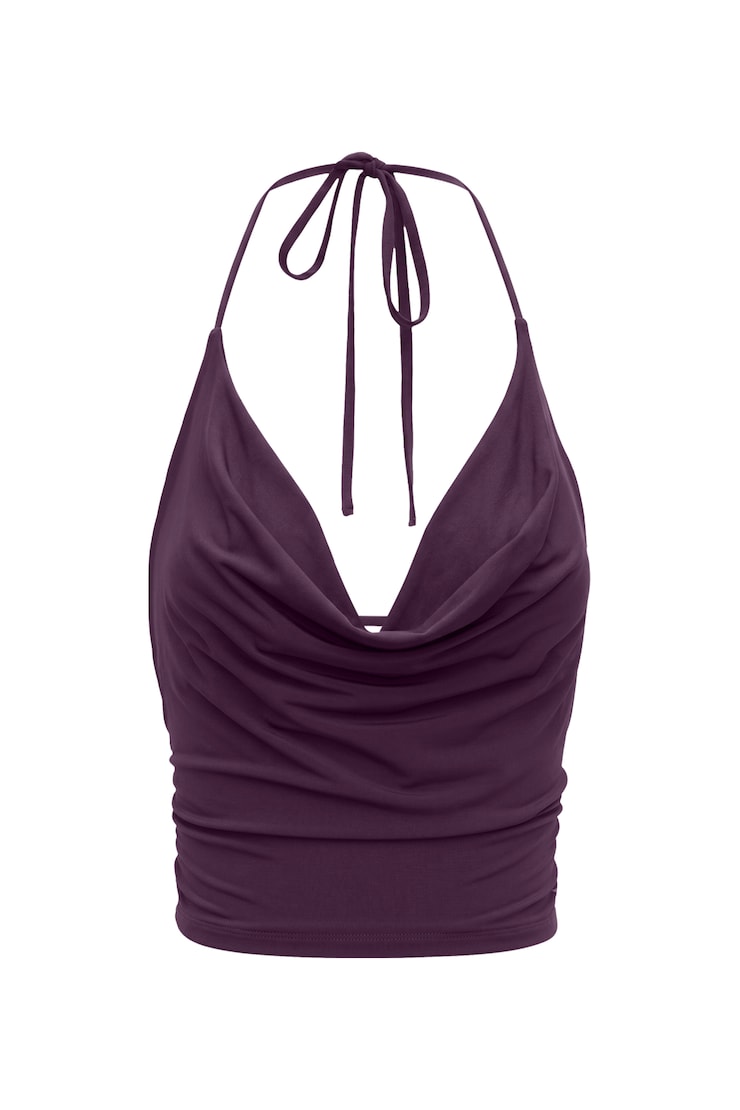 Cowl Neck Halter Top, Wild Berry Maroon, large