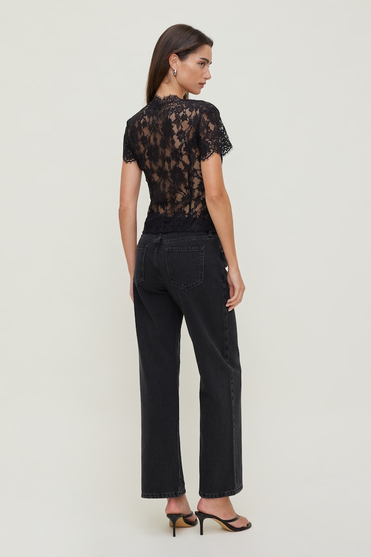 Lace Short Sleeve Blouse Jet Black large