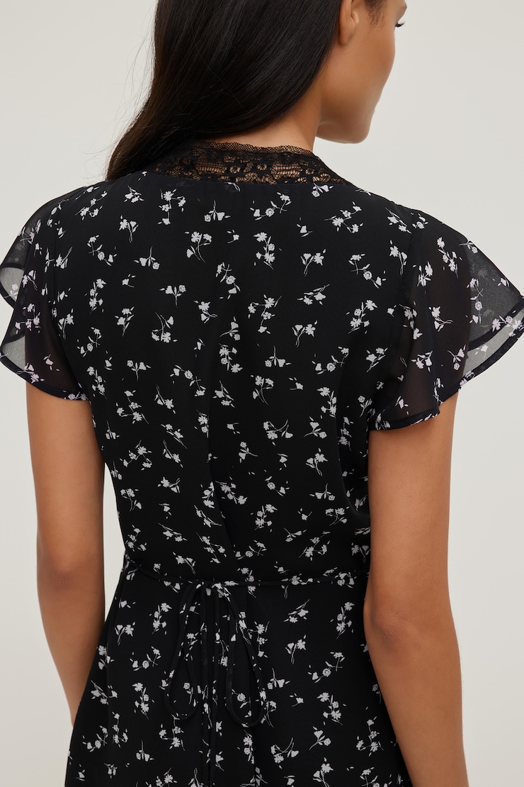 Lace Trim Mini Dress Ditsy Floral Black large