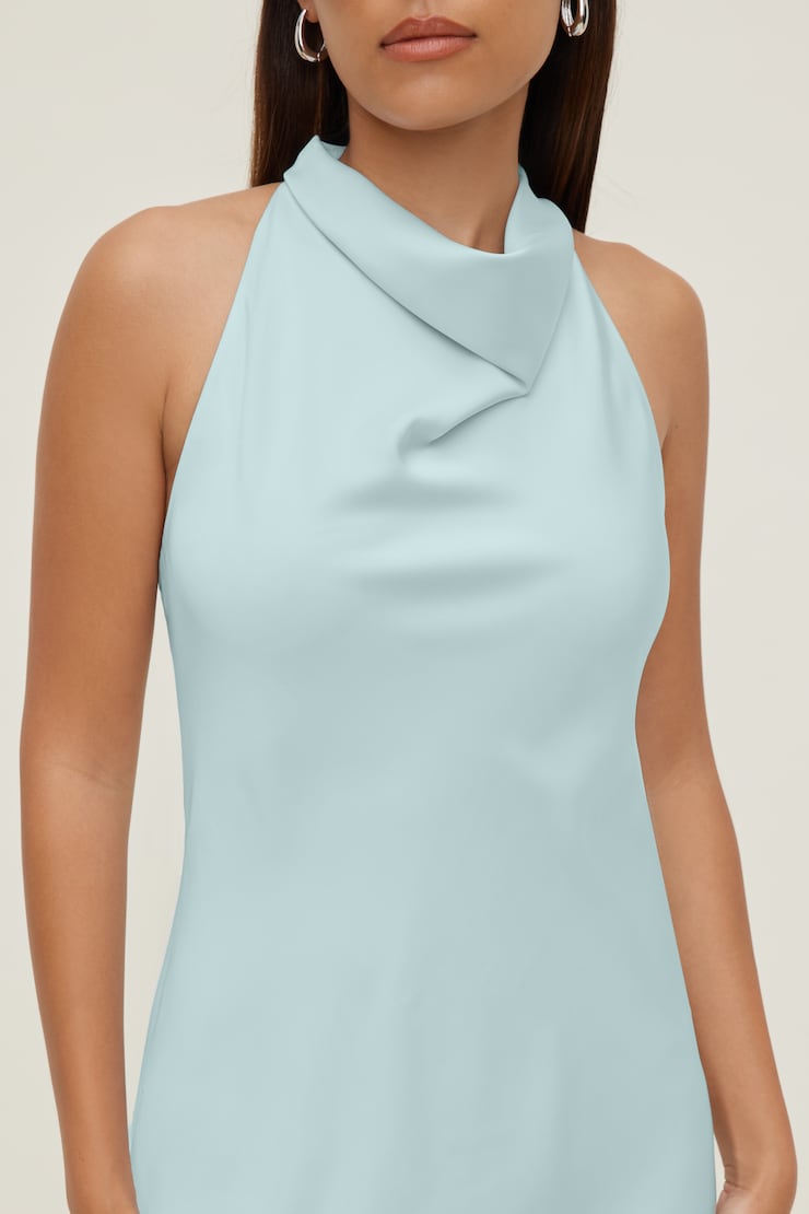 Asymmetric Satin Maxi Dress Wan Blue large
