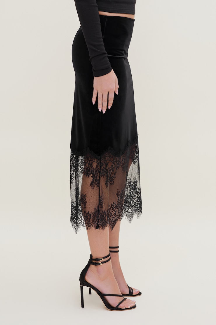 Velvet Lace Midi Skirt Jet Black large