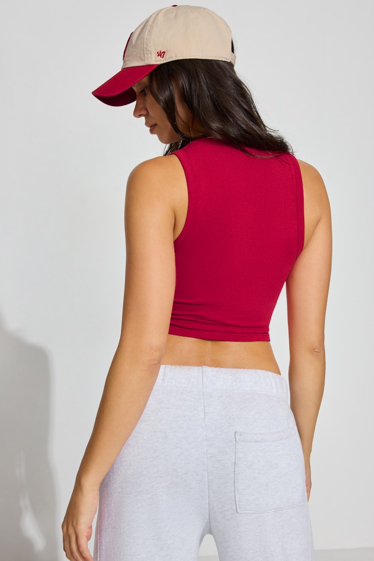 Mid Neck Cropped Tank Top, Jester Red, large