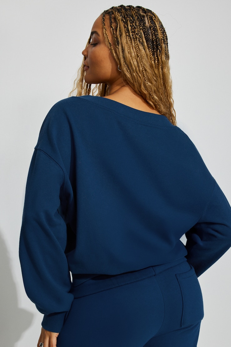 SoftTerry™ Oversized V-Neck Sweatshirt, Midnight Blue, large