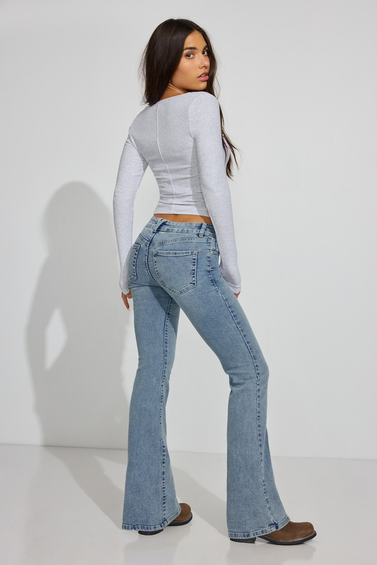 Low Rise Flare Jeans, Val Blue, large