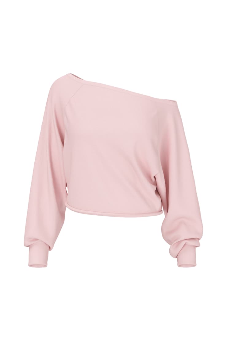 SoftTerry™ Raw-Edge Off Shoulder Sweatshirt, Pink, large