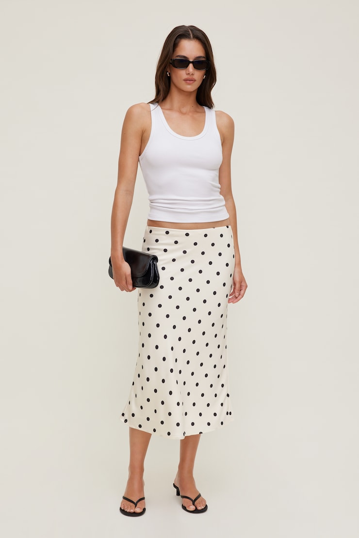 Delila Satin Midi Skirt Black | Dynamite
