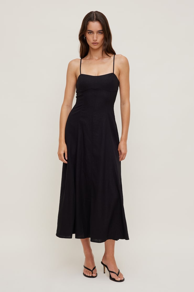 Belle Linen Midi Dress Jet Black large