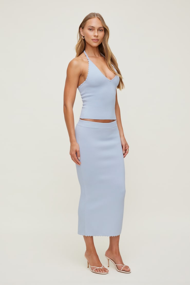 Scallop Trim Sweater Halter Top Heather Blue large