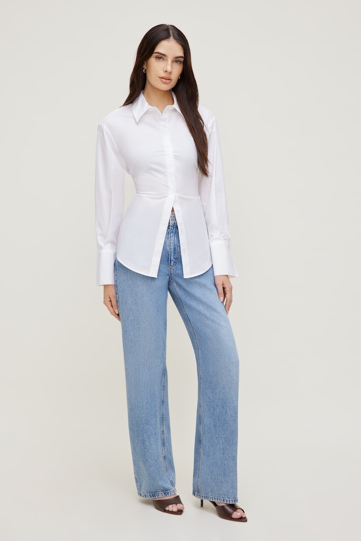 Poplin Cinch Back Shirt Bright White large