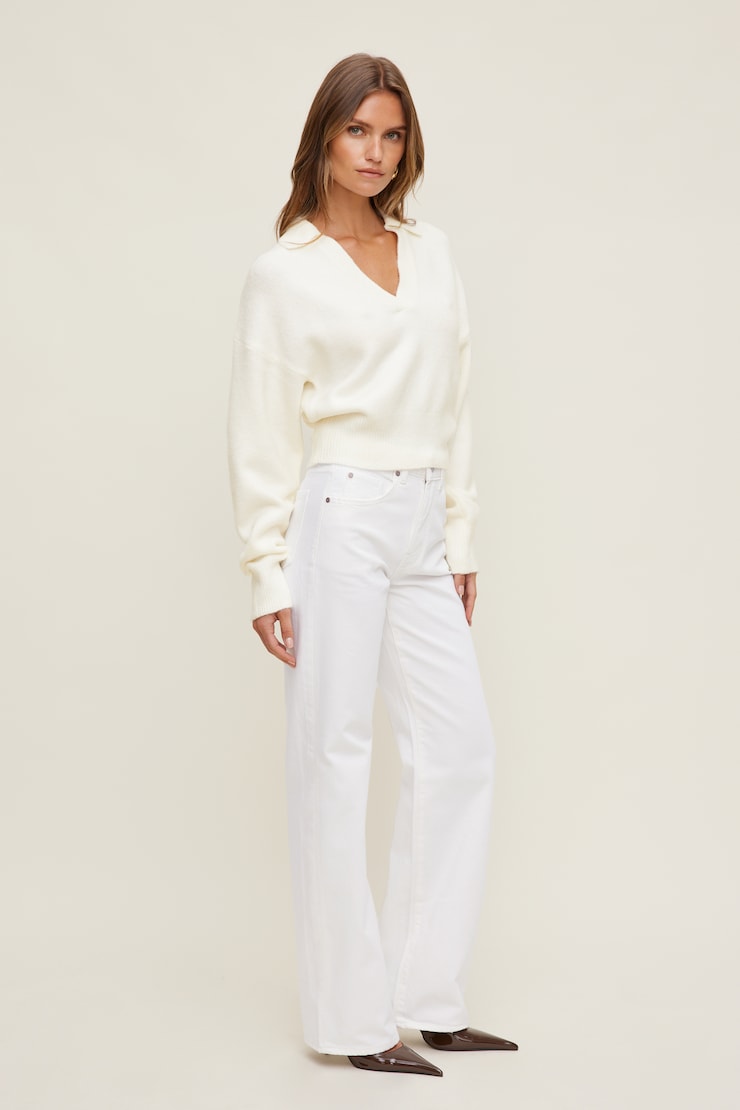 Audrey Cinched Polo Sweater Snow White large