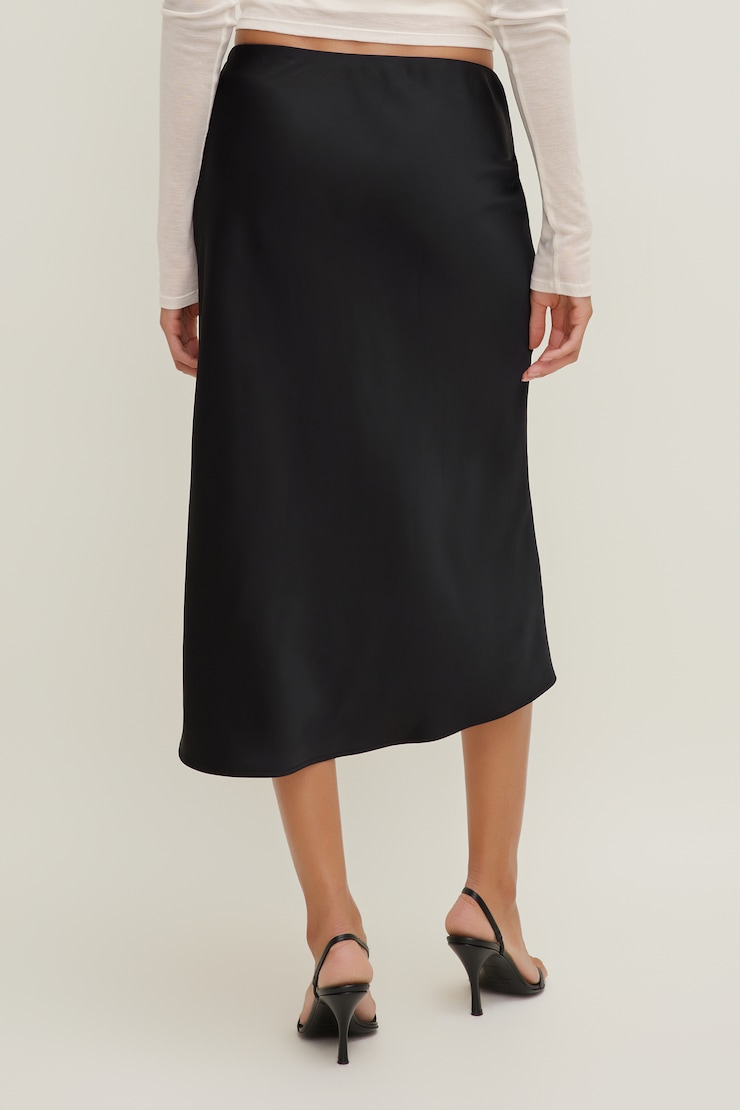 Jupe midi en satin Delila Noir encre large