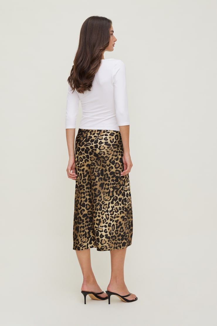 Delila Satin Midi Skirt Leopard Brown large