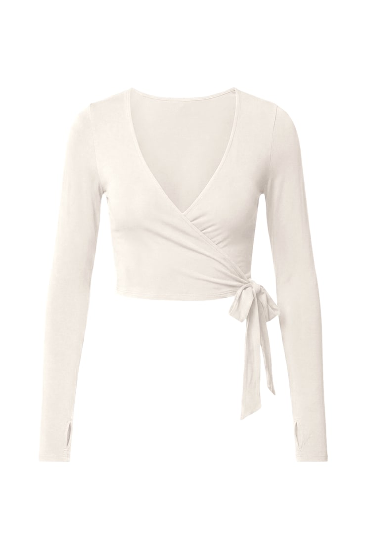 Smooth Long Sleeve Wrap Top, Coconut Whip Beige, large
