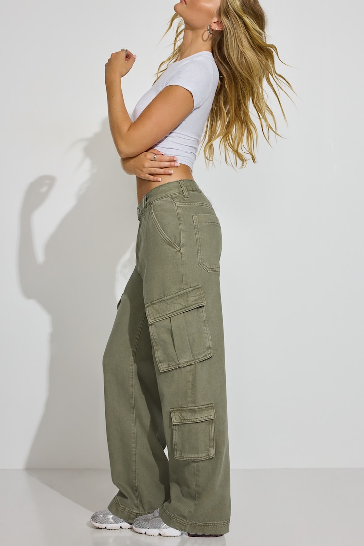 Low Rise Baggy Cargo Pants, Forest Pine Green, large