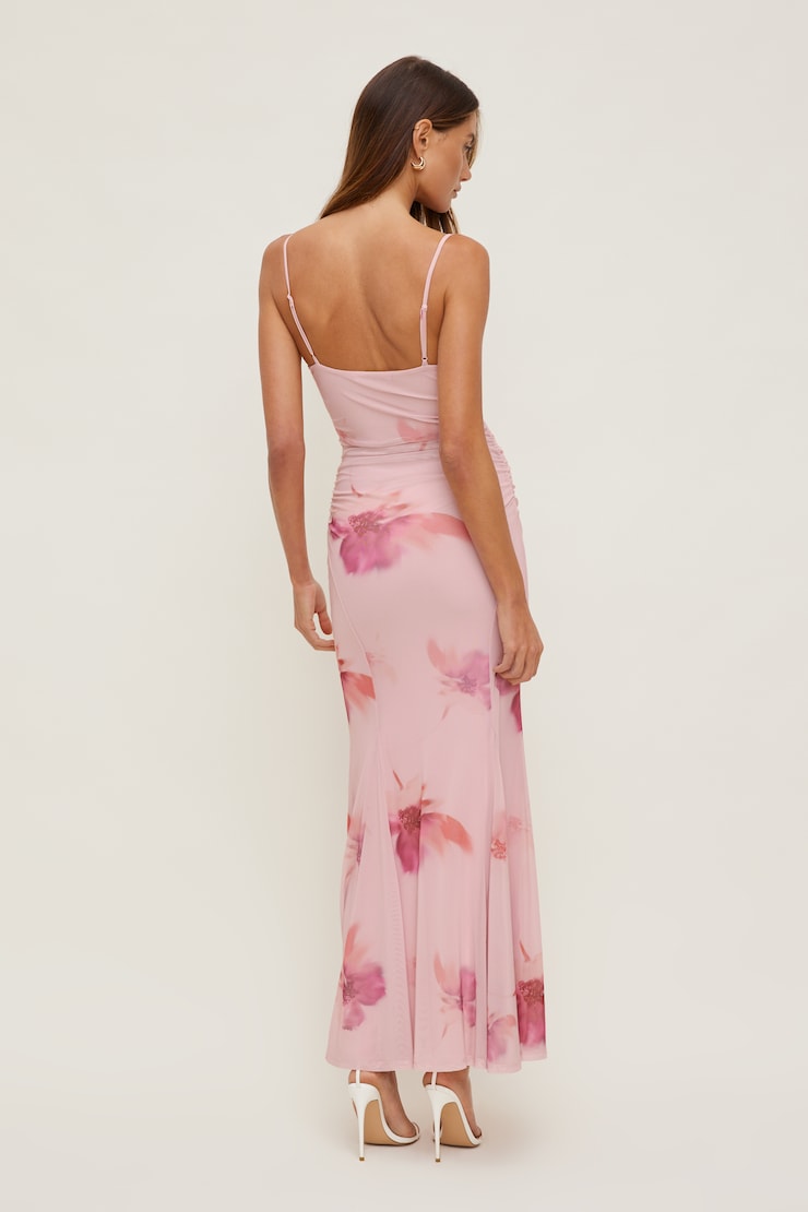 Delphi Mesh Maxi Dress Floral Abstract Pink large