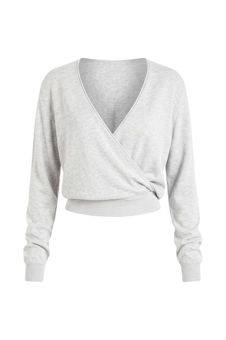 Long Sleeve Fluid Wrap Sweater, Spring Grey Mix, large