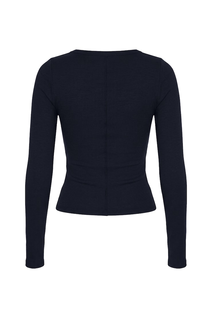 SnatchRib Scoop Neck Longsleeve Top, Naughty Navy Blue, large