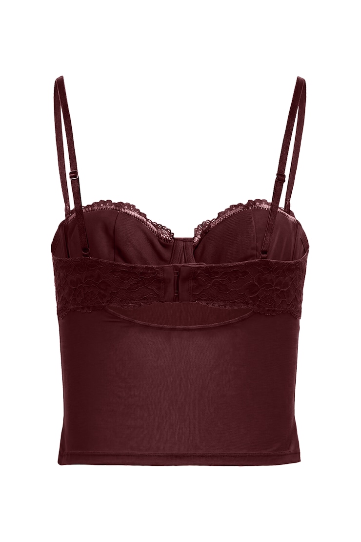 Sabrina Sheer Lace Corset Top, Burgundy Bite, large