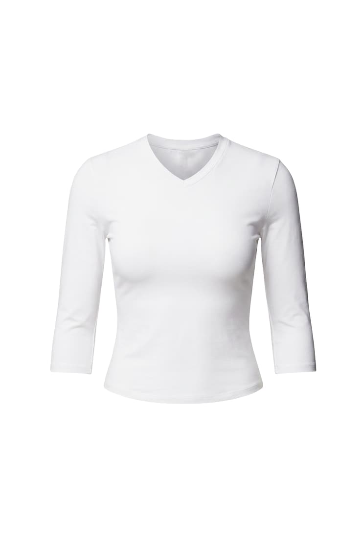 Sleek High V-Neck 3/4 Sleeve Top, Bright White, large