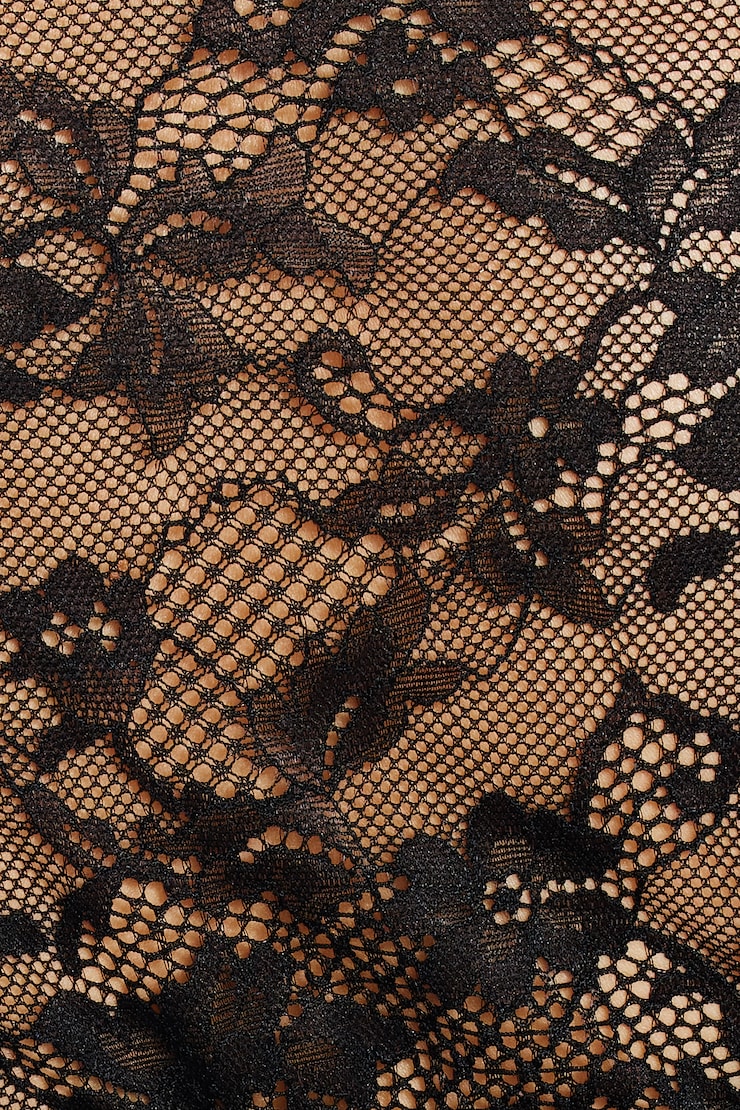 Haut en dentelle à manches longues noué à l’avant, Noir encre, large