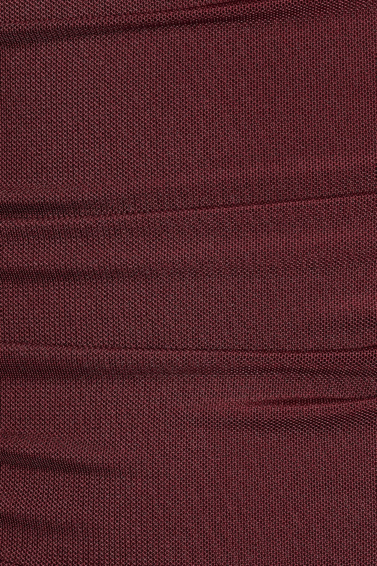 Plunge Ruched Tie Mesh Top, Burgundy Bite, large