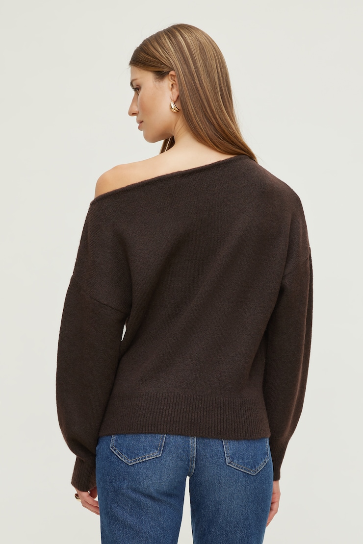 Lola Off Shoulder Sweater Java Brown large
