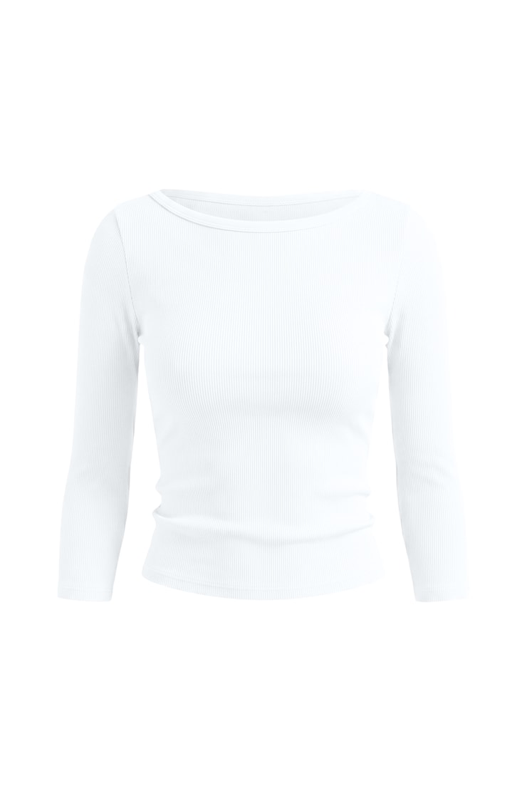 SnatchRib 3/4 Sleeve Top, Bright White, large