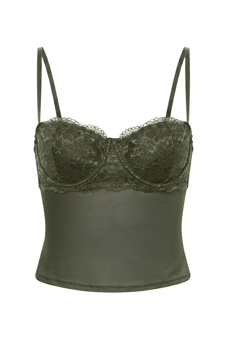 Sabrina Sheer Lace Corset Top, Olive Obsession, large