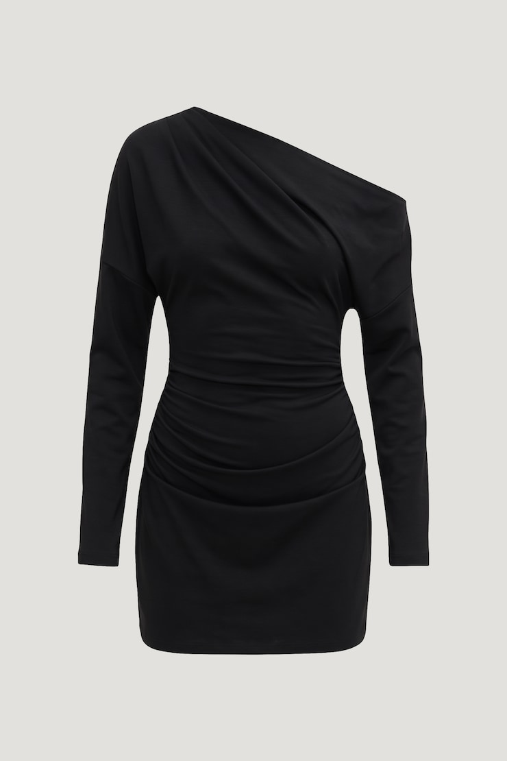 Alexa Cotton Long Sleeve Mini Dress Jet Black large