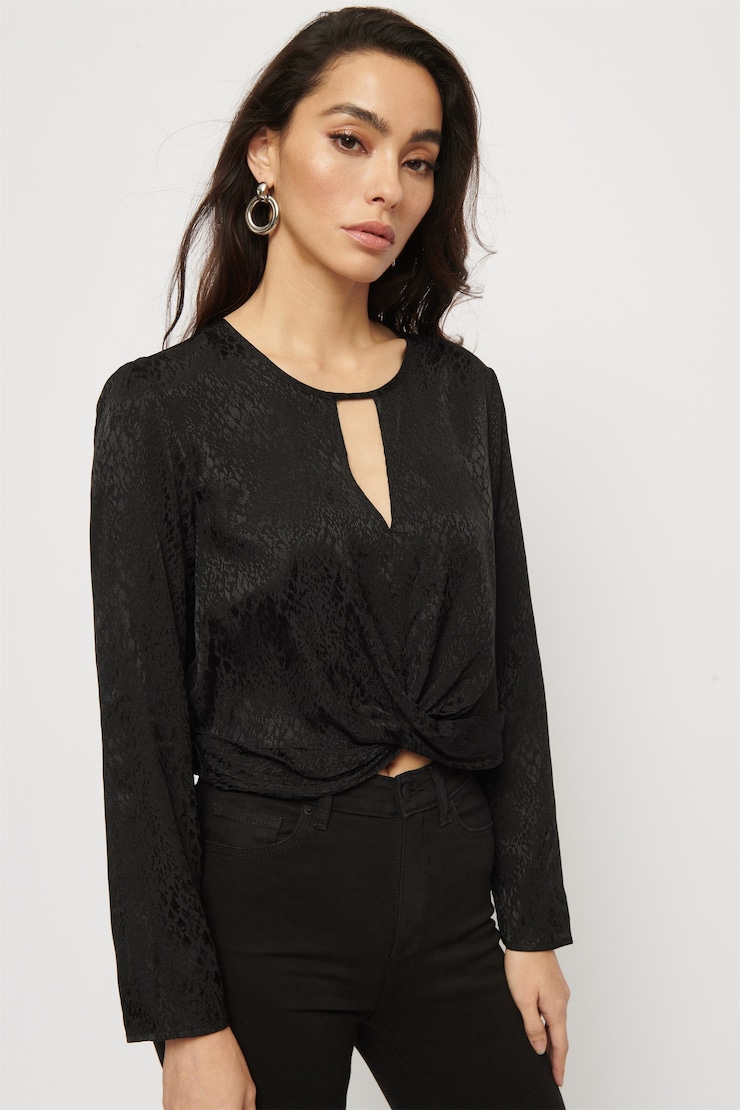 Jacquard Twist Front Blouse - Final Sale Jet Black large