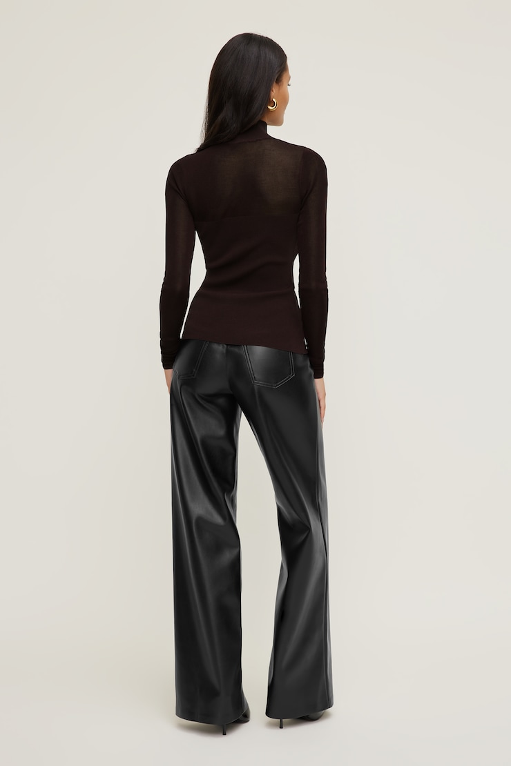 Sheer Opaque Mock Neck Sweater CHERRY LACQUER large