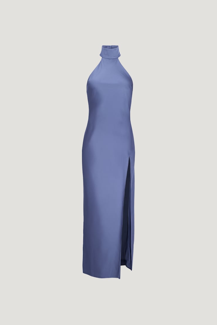 Satin Halter Maxi Dress Stormwater Blue large