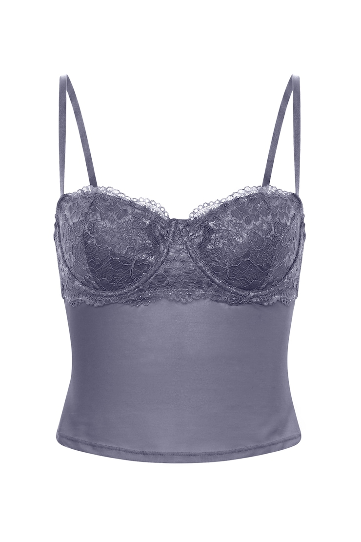 Sabrina Sheer Lace Corset Top, Blue Granite, large