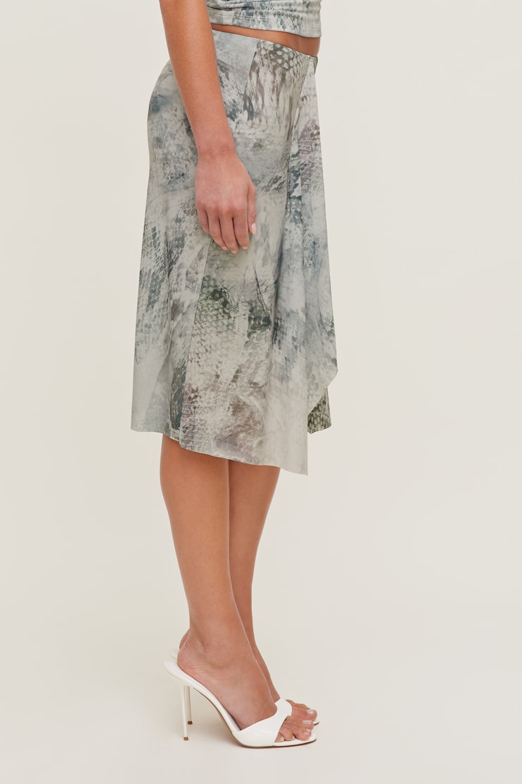 Asymmetric Draped Midi Skirt Blue Snakeskin large