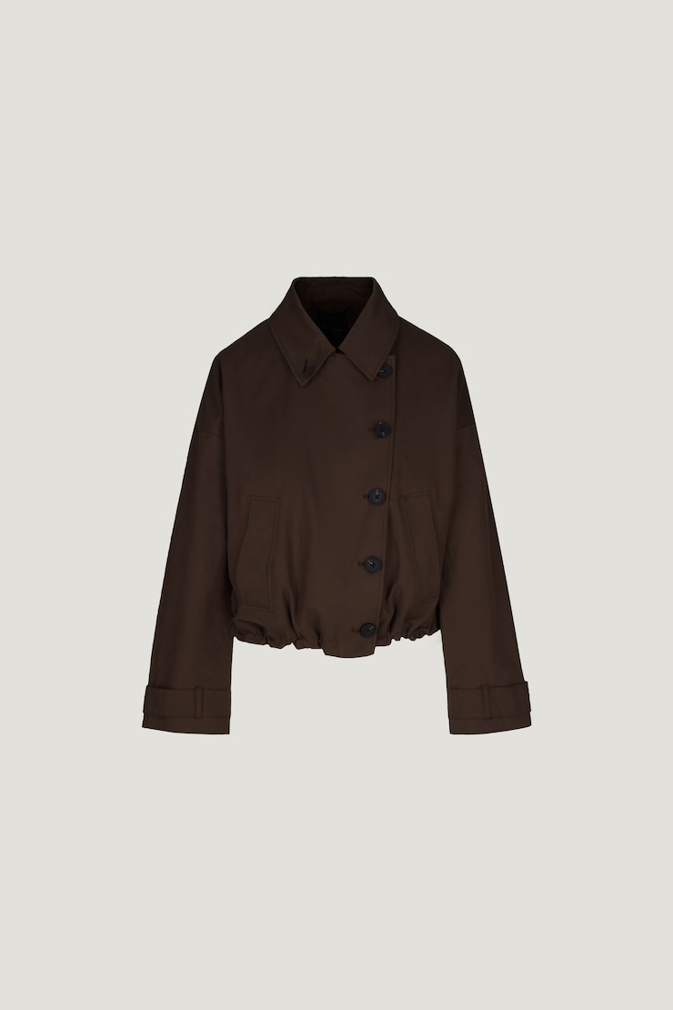 Manteau asymétrique en twill à boutons Brun café large