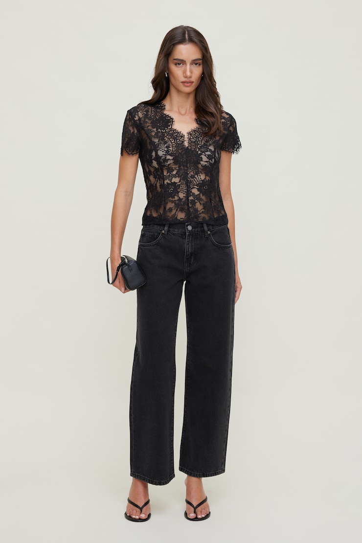Lace Short Sleeve Blouse Jet Black large