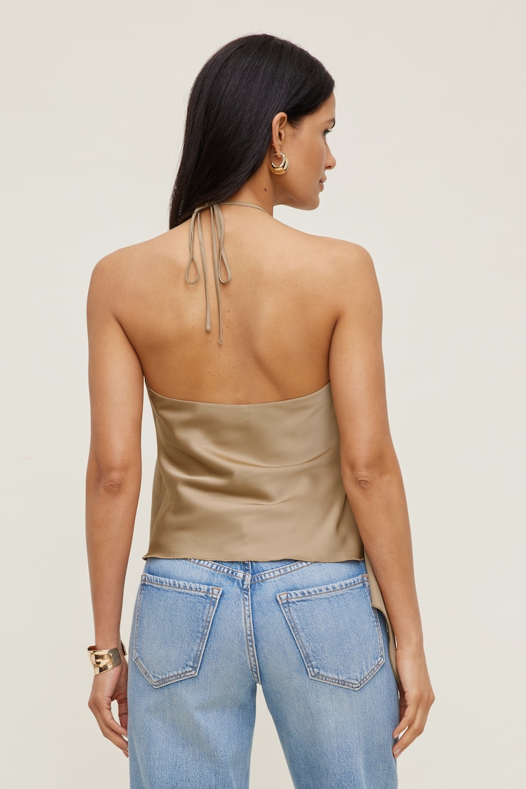 Satin Wrap Halter Top Cornstalk Beige large