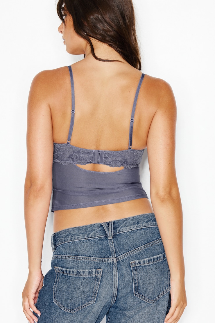 Sabrina Sheer Lace Corset Top, Blue Granite, large