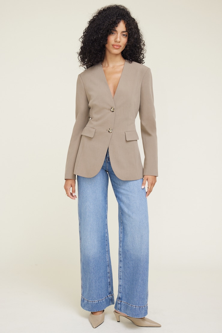 Cinched Collarless Blazer