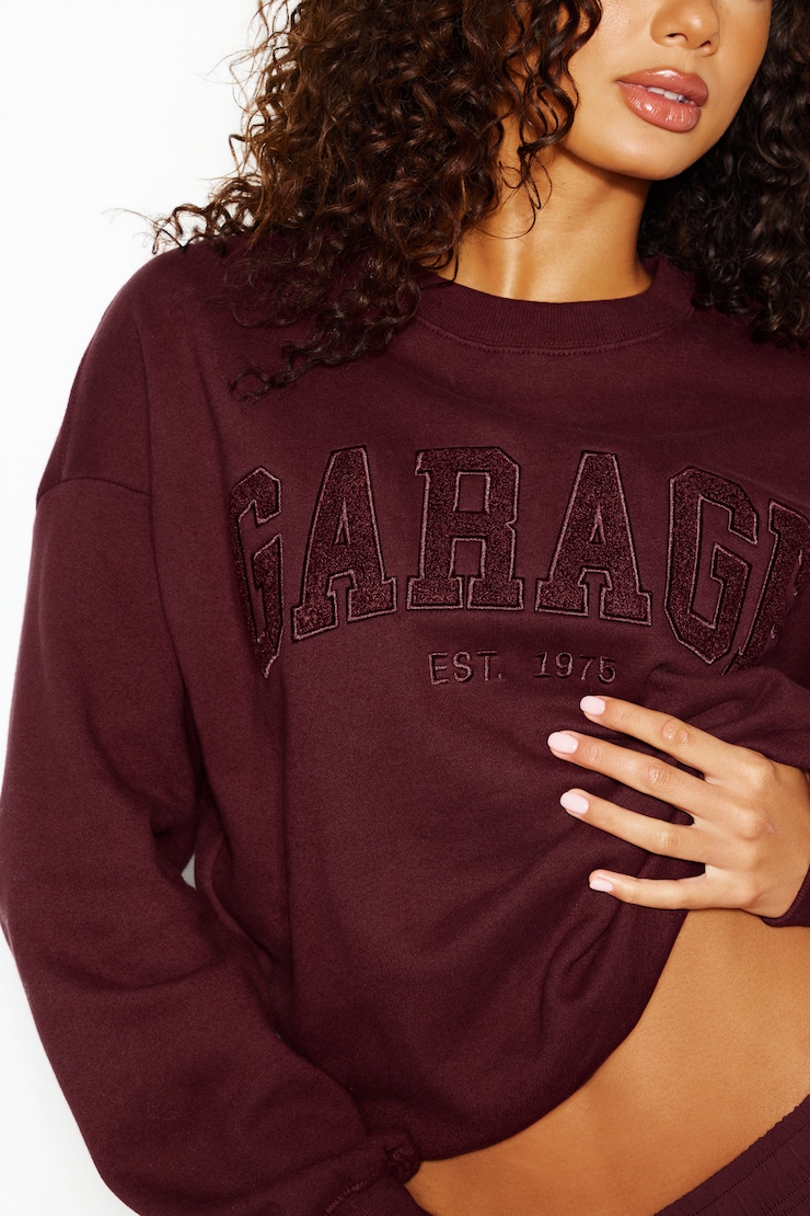 UltraFleece Crewneck Sweatshirt, Burgundy Bite with Garage Logo Art, large