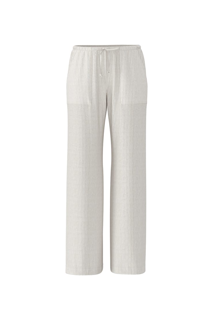 Millie Linen Pull-On Pants, Beige/White Stripes, large
