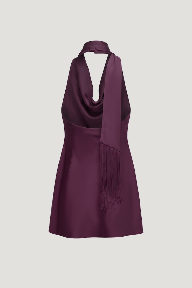 Fringe Scarf Satin Mini Dress Plum Caspia Purple large