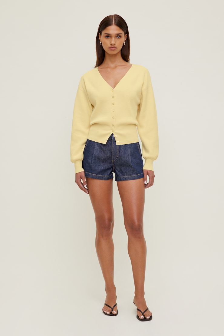 V Neck Cardigan Pale Yellow large