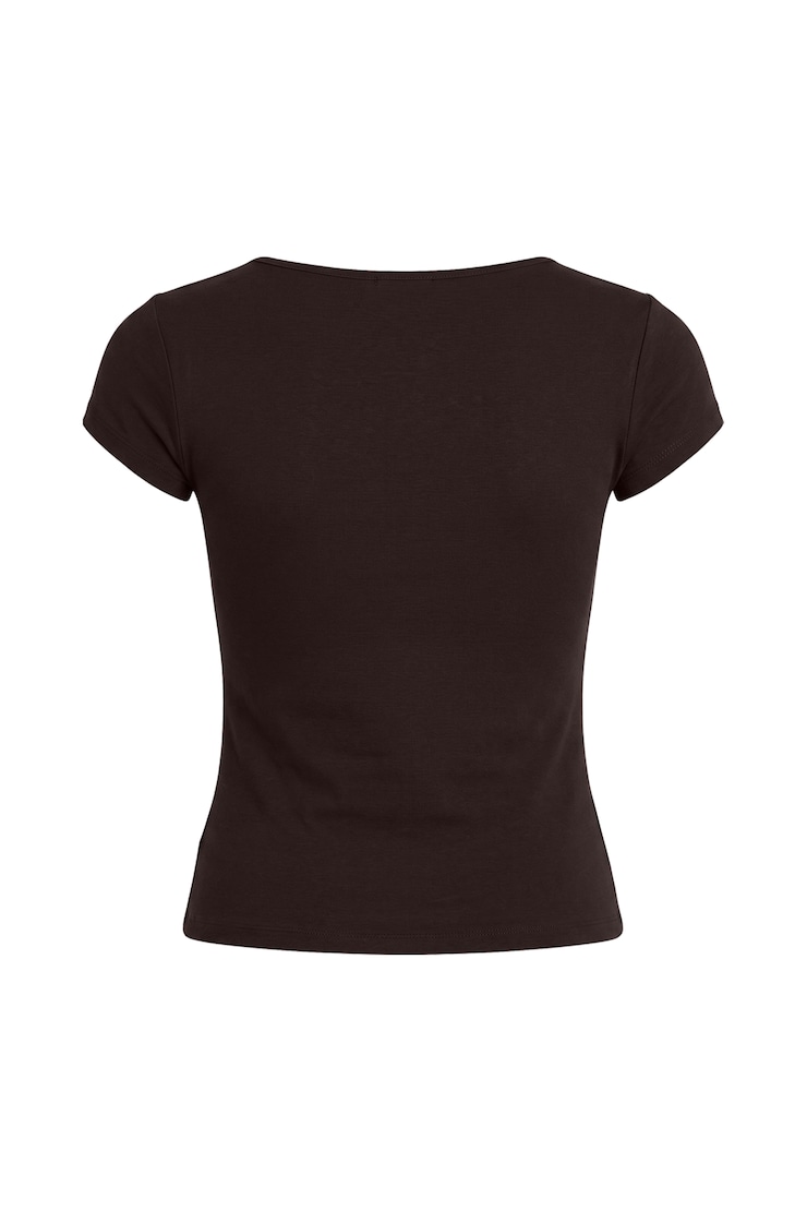 Sleek Plunge T-Shirt, Chocolate Mousse Brown, large